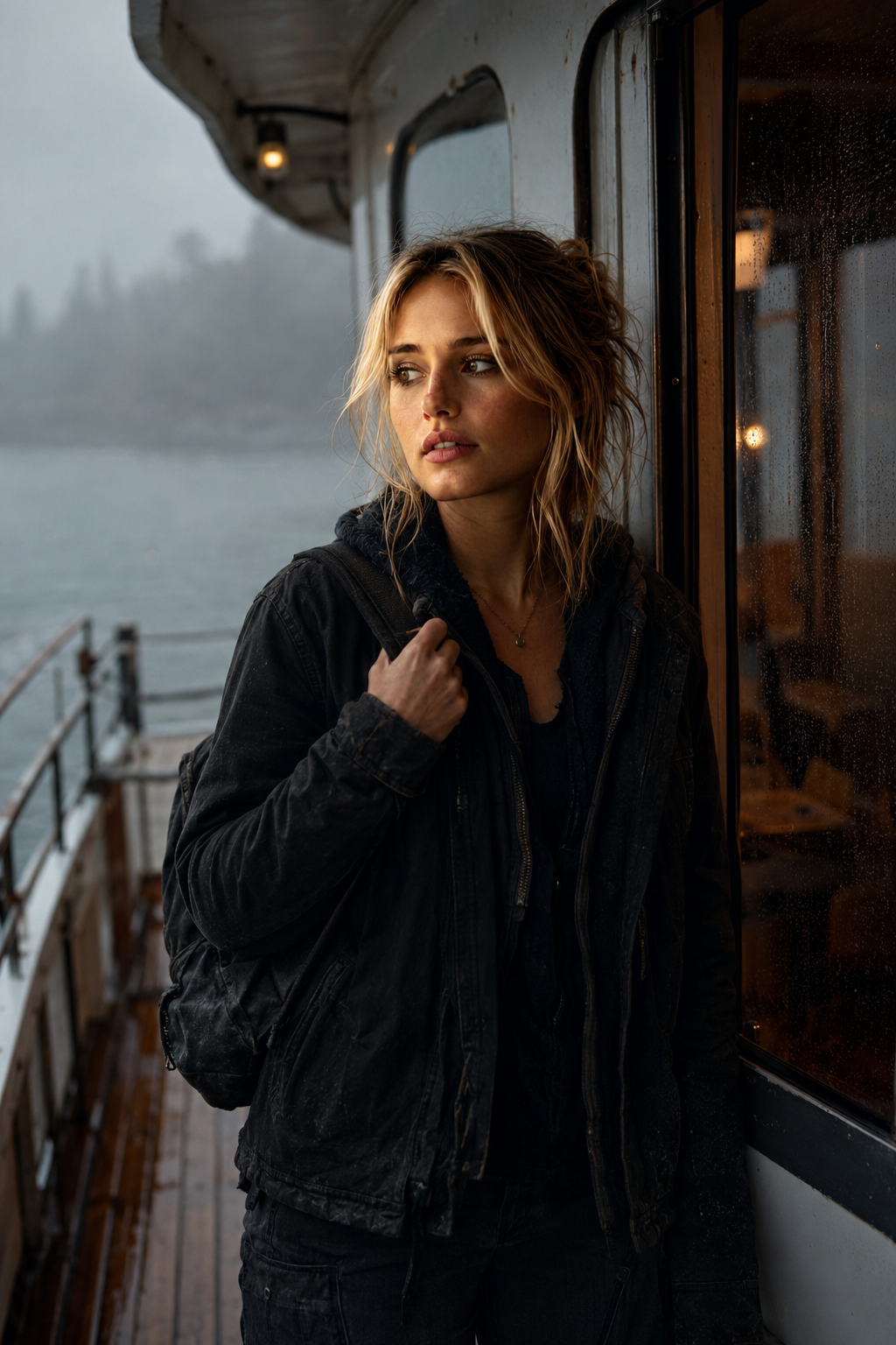 River Jacobs standing aboard the Firefly in the fog